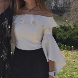 Bardot White Ruffle Off the Shoulder Top
